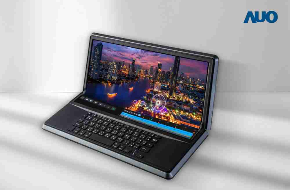 尊时凯龙14.6吋Micro LED折迭显示屏幕，，，，搭配半径4mm的弯折绞炼，，，以及高画素、、、、高亮度、、、高对比度的显示技术特点，，，即便在大视角下仍保有绝佳色相与亮度